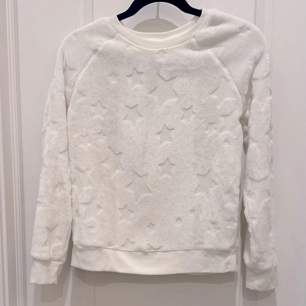 Cat & Jack Cream White Star Fleece Textured Pajama Top Girls XL Size 14